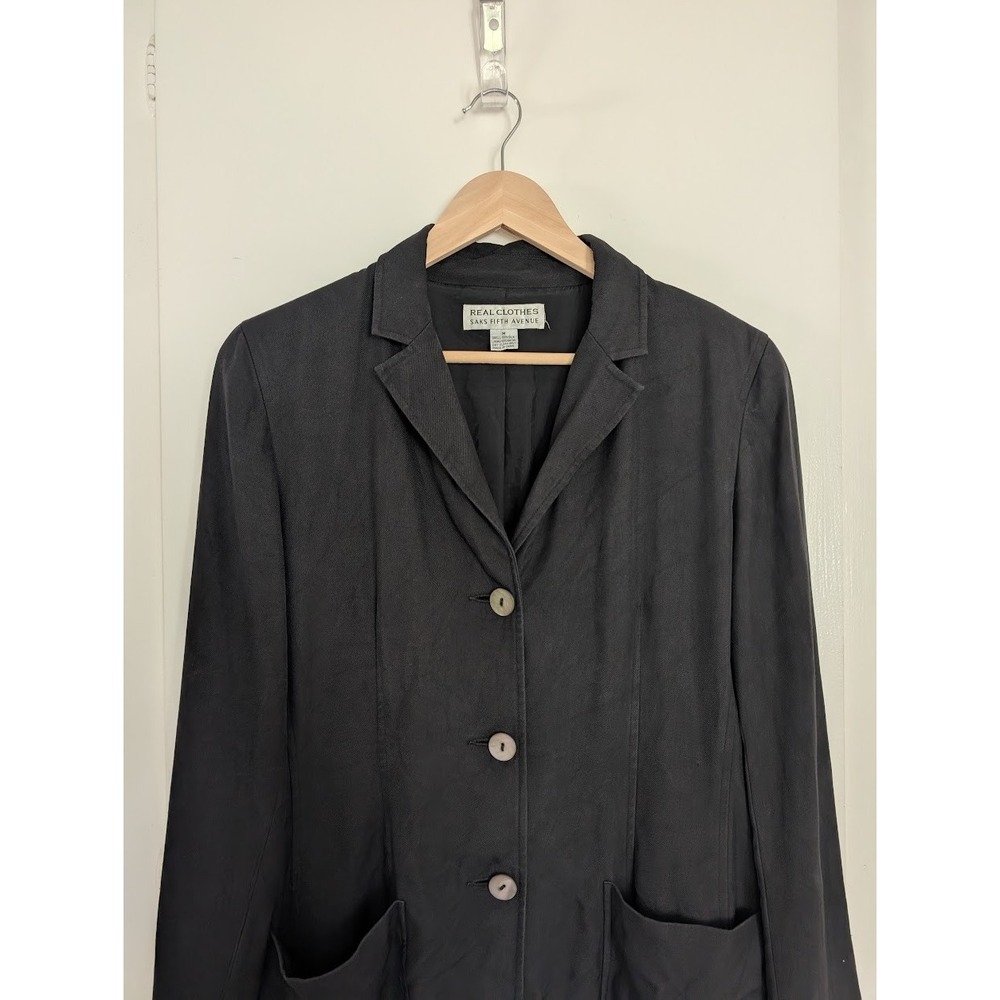 Vintage Black 100% Silk Blazer 90s Minimalist Fluid Classic Work CBK Timeless - Picture 3 of 8
